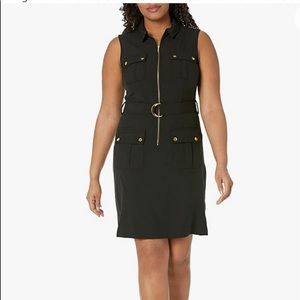 Sharagano size 10 sleeveless T-shirt belted dress Color black/gold snap buttons